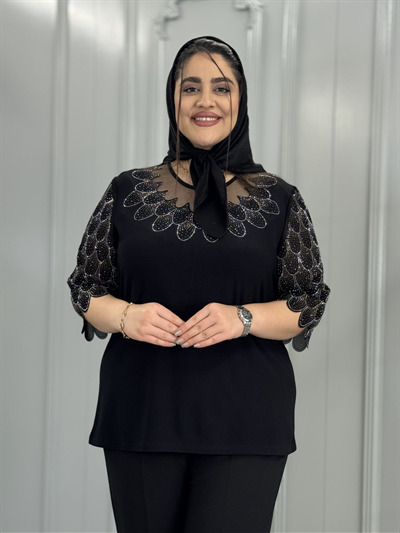 بلوز آستین حریر طاووس کد 3089