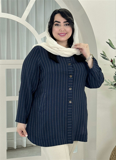 مانتو شانتون راه راه کمربند دار کد 1435