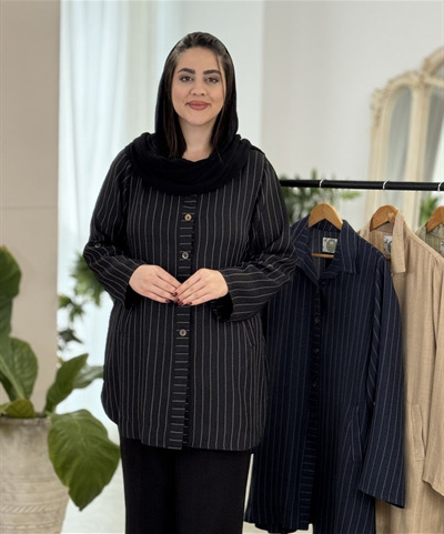 مانتو شانتون راه راه کمربند دار کد 1435