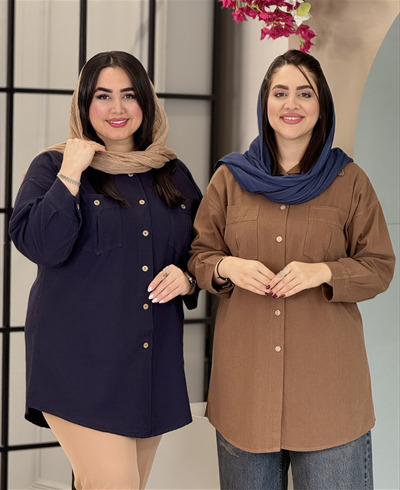 شومیز مانتویی کتان استانبول جیب دکمه کد 1413