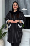 مانتو لینن راه راه جیب v کد 1083